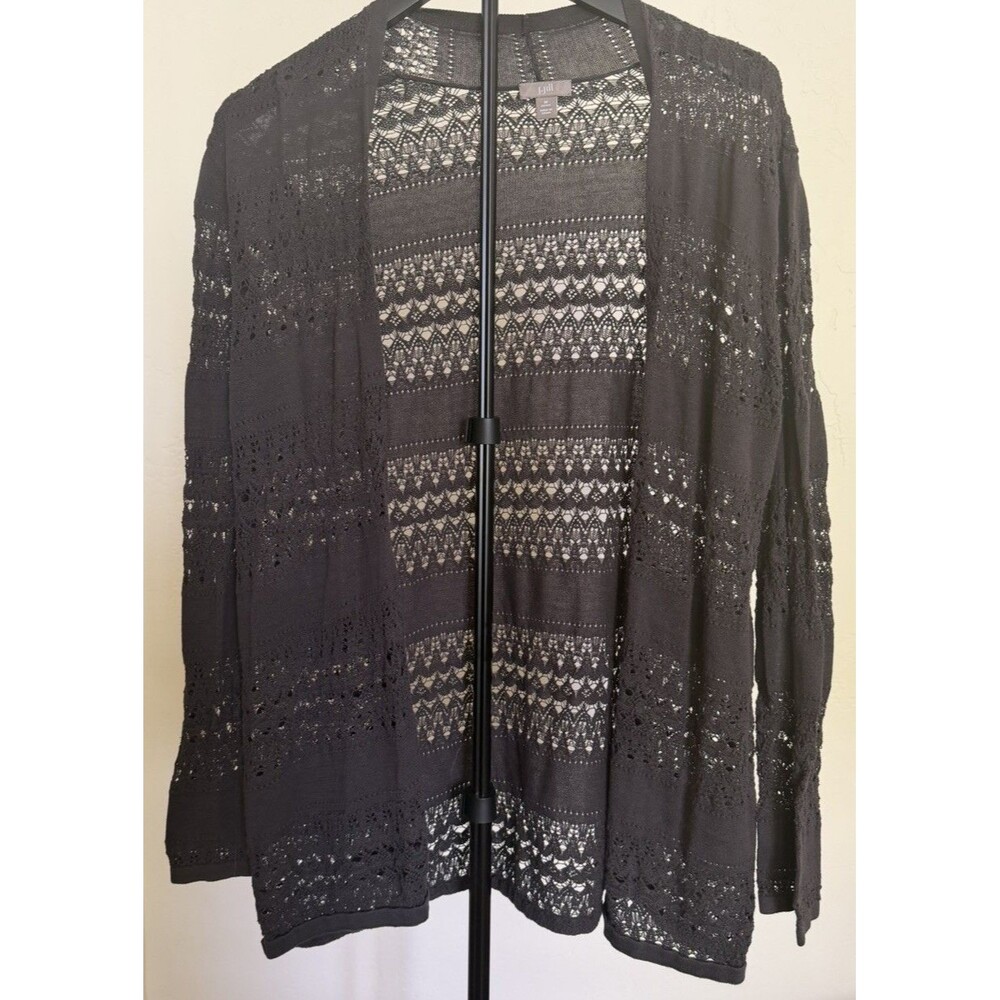 J Jill Crochet Sweater Cardigan M Petite Brown Mercerized Cotton Light Open Knit